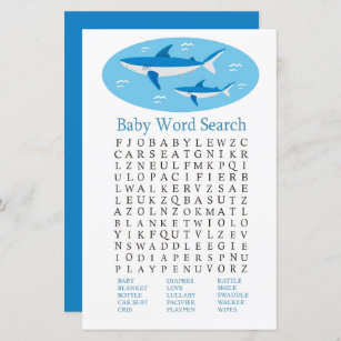Shark Baby Shower Word Search Game