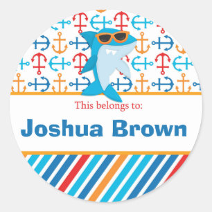 Shark Back to School Personalised Round Stickers