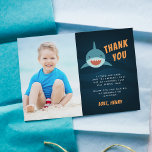 Shark Bait | Flat Thank You Photo Card<br><div class="desc">Cute flat thank you cards for your little shark enthusiast's birthday feature a smiling shark on a wavy ocean blue background,  with "thank you" and your personal message and signature. Personalise with a favourite photo of the birthday boy for a "jaw-some" personal touch.</div>