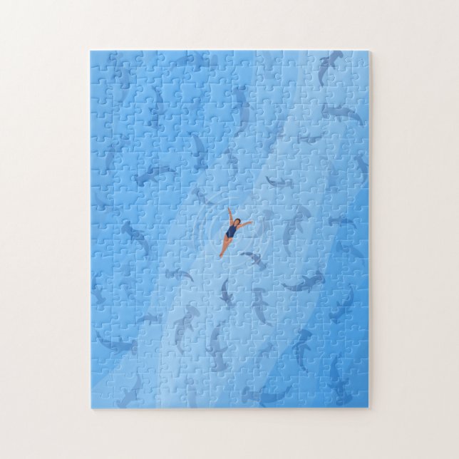 Shark beach swimmer Aerial Illustration Jigsaw Puzzle (Vertical)