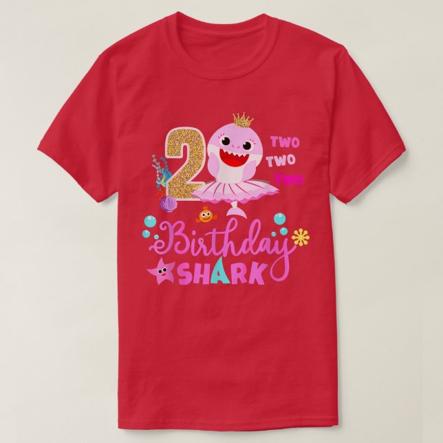 Shark Birthday 2 Years Old 2nd Birthday Matching F T-Shirt (Design Front)