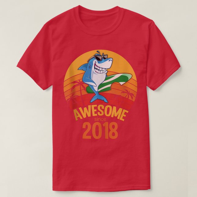 Shark Birthday 2 Years Old Surf Awesome Since 2018 T-Shirt (Design Front)