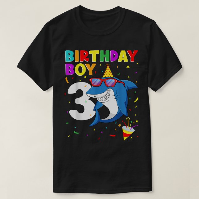 Shark Birthday 3 Years Old 3rd Birthday Boy Matchi T-Shirt (Design Front)