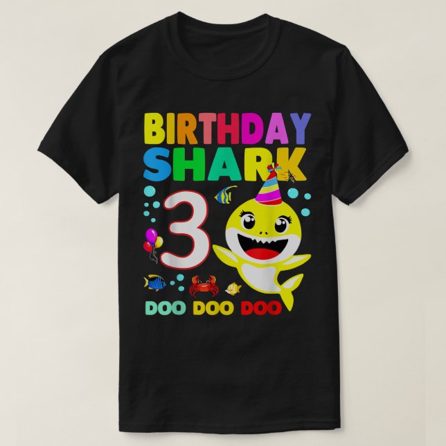 Shark Birthday 3 Years Old 3rd Birthday Matching F T-Shirt (Design Front)