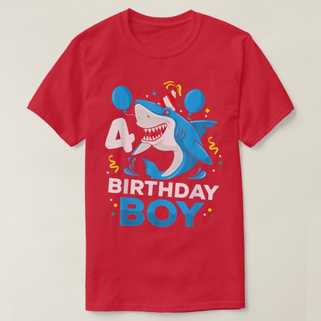 Shark Birthday 4 Years Old 4th Birthday Matching F T-Shirt (Design Front)