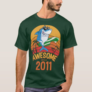 Shark Birthday 9 Years Old Surf Awesome Since 2011 T-Shirt