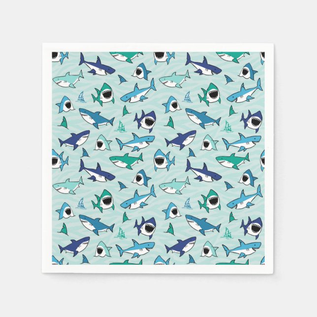 Shark Birthday Blue Napkin (Front)