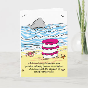 Shark birthday cake on beach card