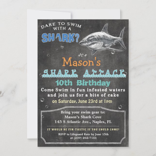Shark Birthday Chalkboard Invitation (Front)