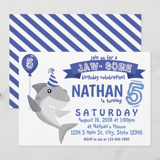 Shark Birthday Invitation (Front/Back)