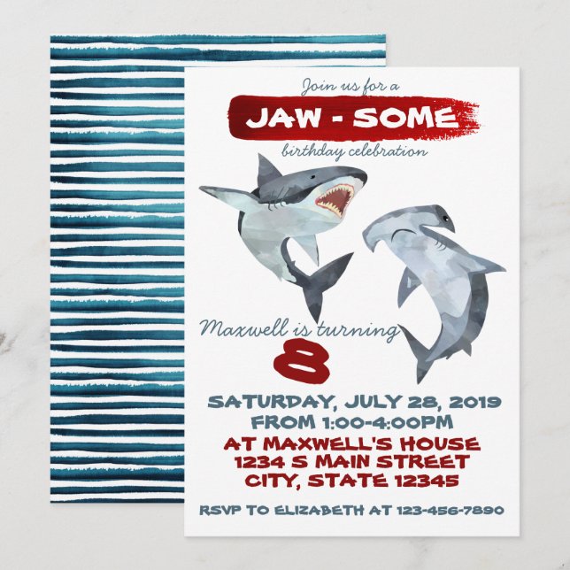 Shark Birthday Invitation (Front/Back)