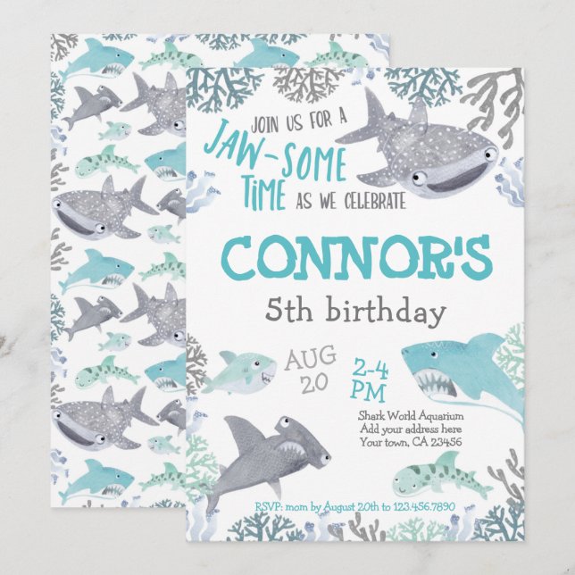 Shark Birthday Invitation (Front/Back)