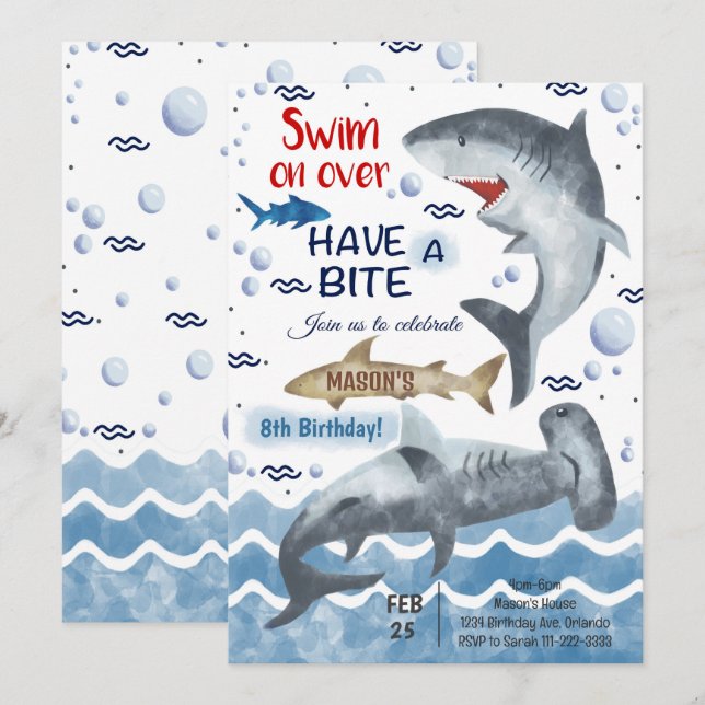 Shark Birthday Invitation (Front/Back)