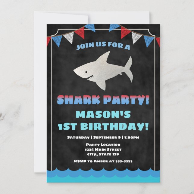 Shark Birthday Invitation Baby Shark (Front)