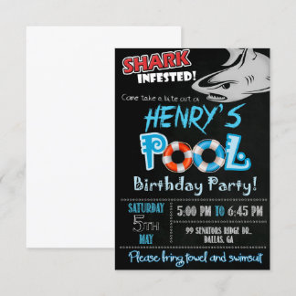 Shark birthday invitation, Pool party Invitation