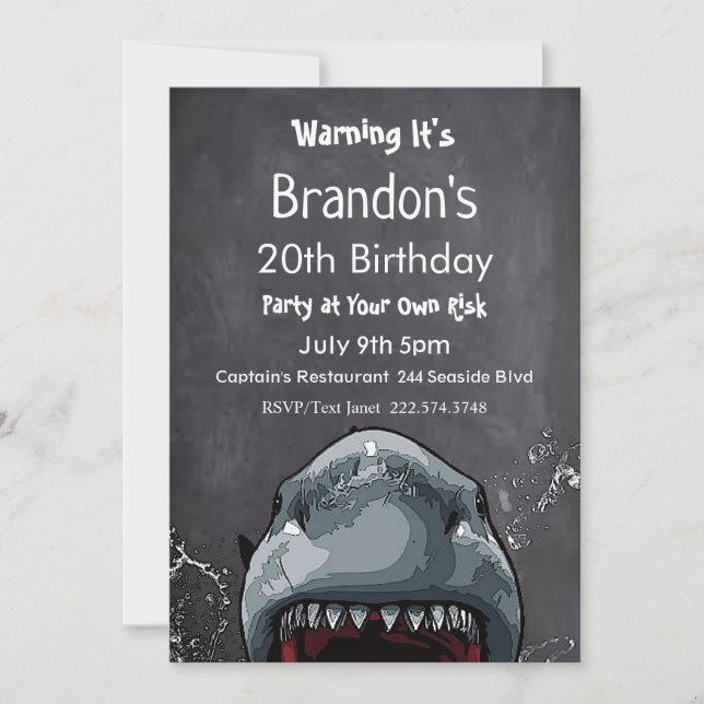 Shark Birthday Invitation, Shark Attack, Invitation (Front)
