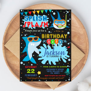 Shark Birthday Invitation Splish Splash Party
