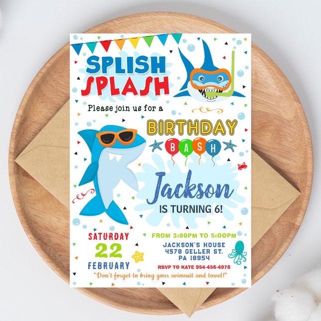 Shark Birthday Invite Splish Splash Birthday Bash (Creator Uploaded)