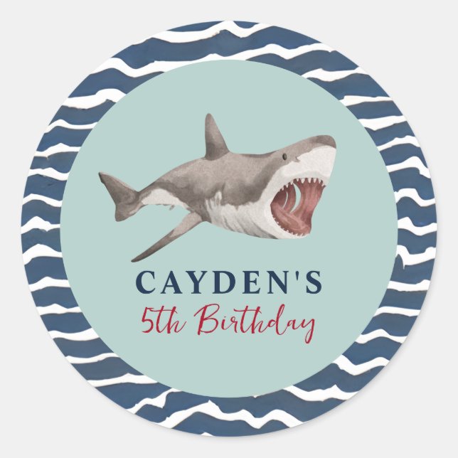 Shark birthday Party Classic Round Sticker (Front)