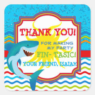 Shark Birthday Party Favour Tag Sticker