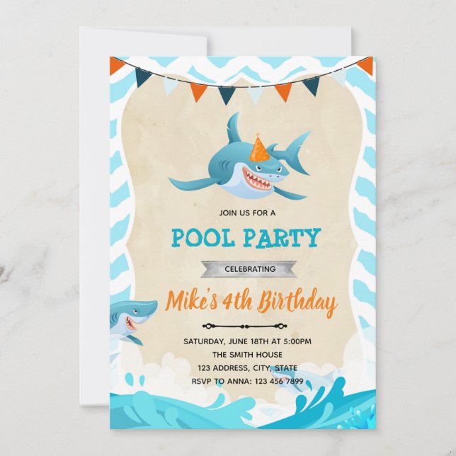 Shark birthday party invitation (Front)