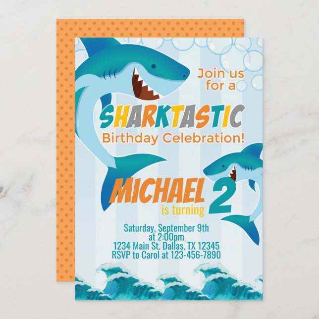 Shark Birthday Party Invitation Invite (Front/Back)