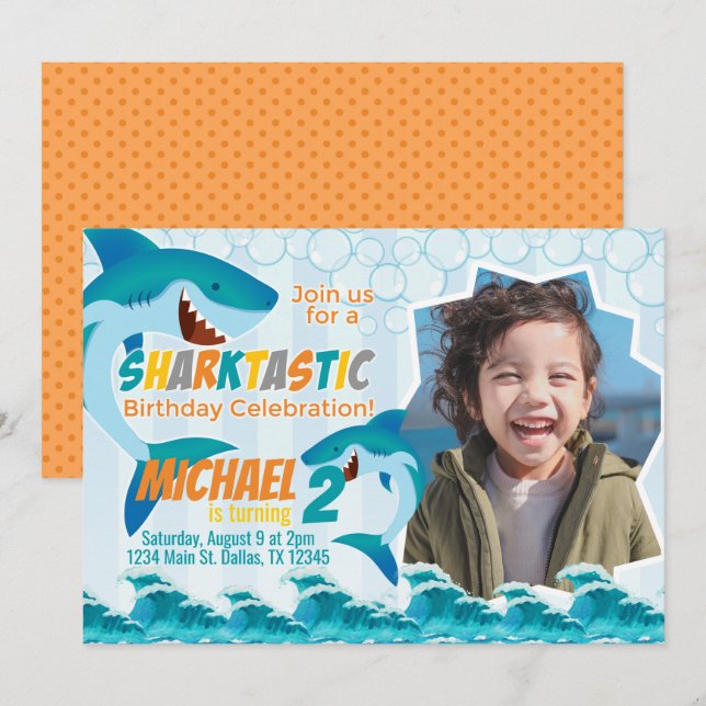 Shark Birthday Party Invitation Invite (Front/Back)