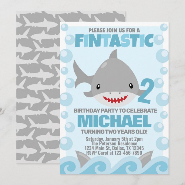 Shark Birthday Party Invitation Invite (Front/Back)