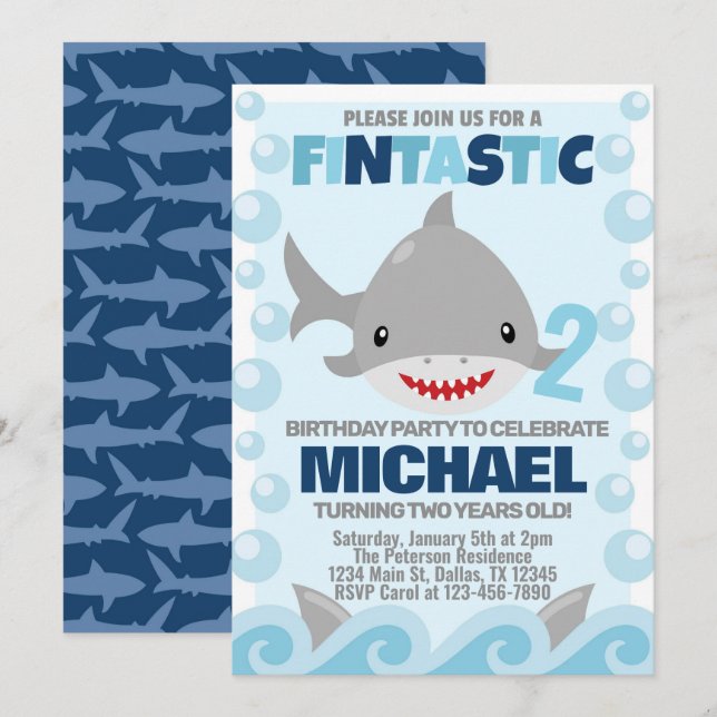 Shark Birthday Party Invitation Invite (Front/Back)