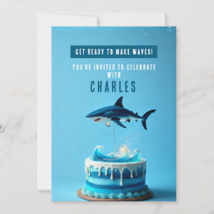Shark Birthday Party Invitation - Ocean Waves Cake
