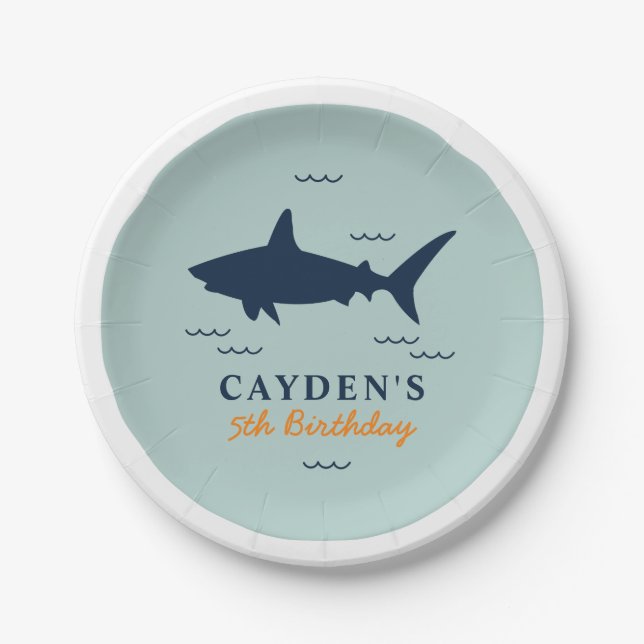 Shark birthday Party Invitation Paper Plate (Front)