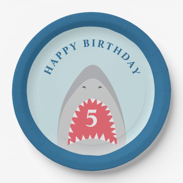 Shark birthday Party Paper Plate (Front)