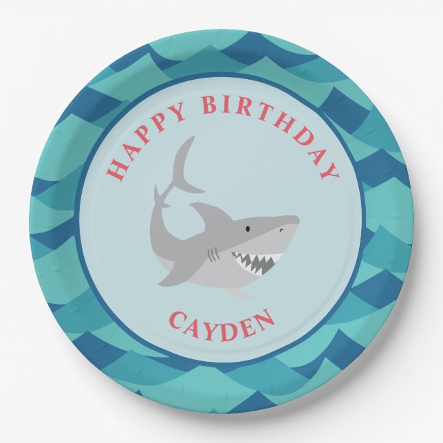 Shark birthday Party Paper Plates (Front)