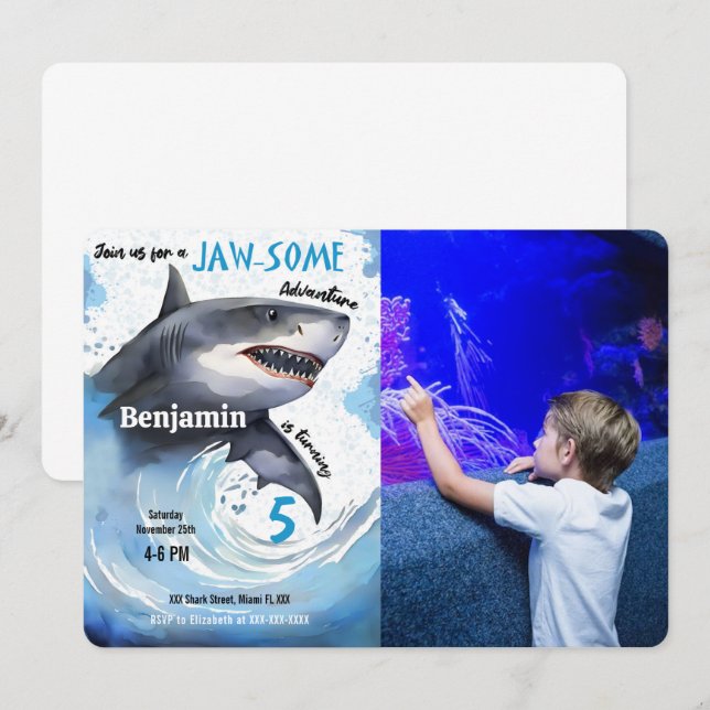 Shark Birthday Party Photo Invitation (Front/Back)