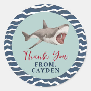 Shark birthday Party Thank You Classic Round Sticker