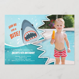 Shark Birthday Pool party boy Shark Bite Bait Swim Invitation