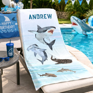 Shark Birthday Pool Party Towel Favour Gift