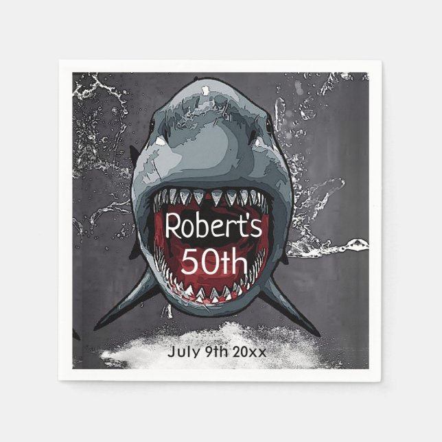 Shark Birthday, Shark Attack, Napkin (Front)