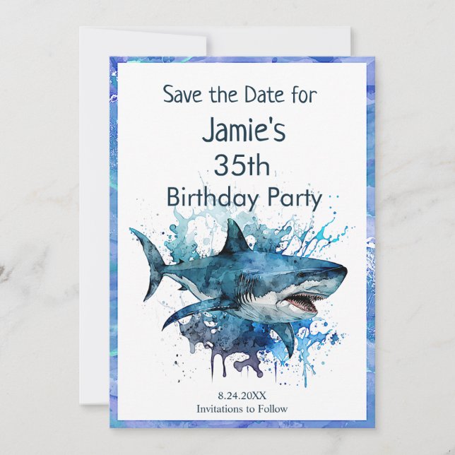 Shark Birthday, Shark Attack, Save The Date (Front)