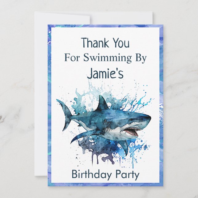 Shark Birthday, Shark Attack, Thank You Card (Front)