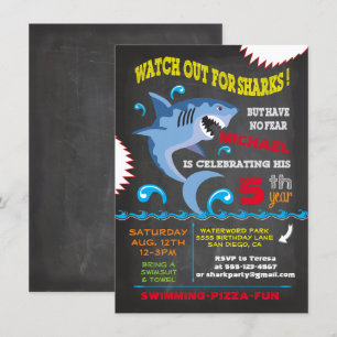 Shark Birthday Swimming Party Invitations