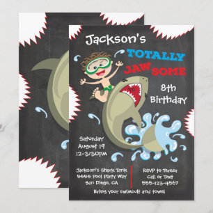 Shark Birthday Swimming Pool Party Invitations