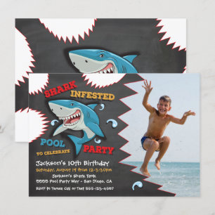 Shark Birthday Swimming Pool Party Invitations