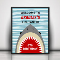 Shark Bite Any Age Birthday Party Welcome Sign