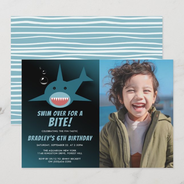Shark Bite Any Age Birthday Photo Invitation (Front/Back)
