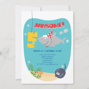 Shark Bite Fifth Birthday Invitation