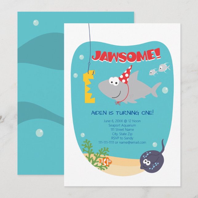 Shark Bite First Birthday Invitation (Front/Back)