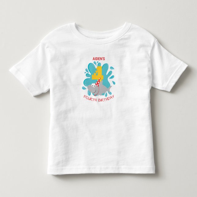 Shark Bite Fourth Birthday T-Shirt (Front)