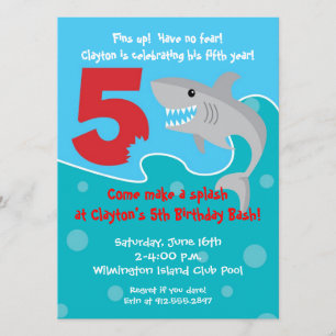 Shark Bite Invite- 5th Birthday Party Invitation