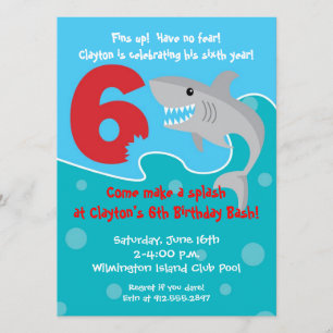 Shark Bite Invite- 6th Birthday Party Invitation